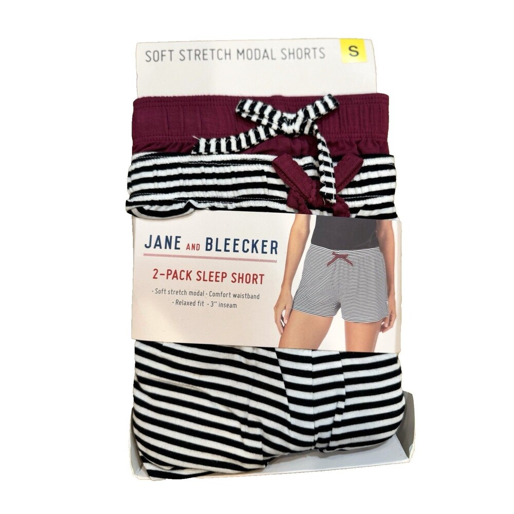 Womens Sleep Shorts S Small 2-Pack Jane & Bleecker Soft Stretch Burgundy Black